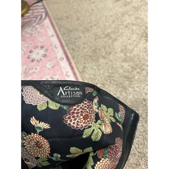 Y2K VTG Clarks Black Leather Moto Boots Ruffle Button Mid Calf Coquette 9.5 - Picture 7 of 9